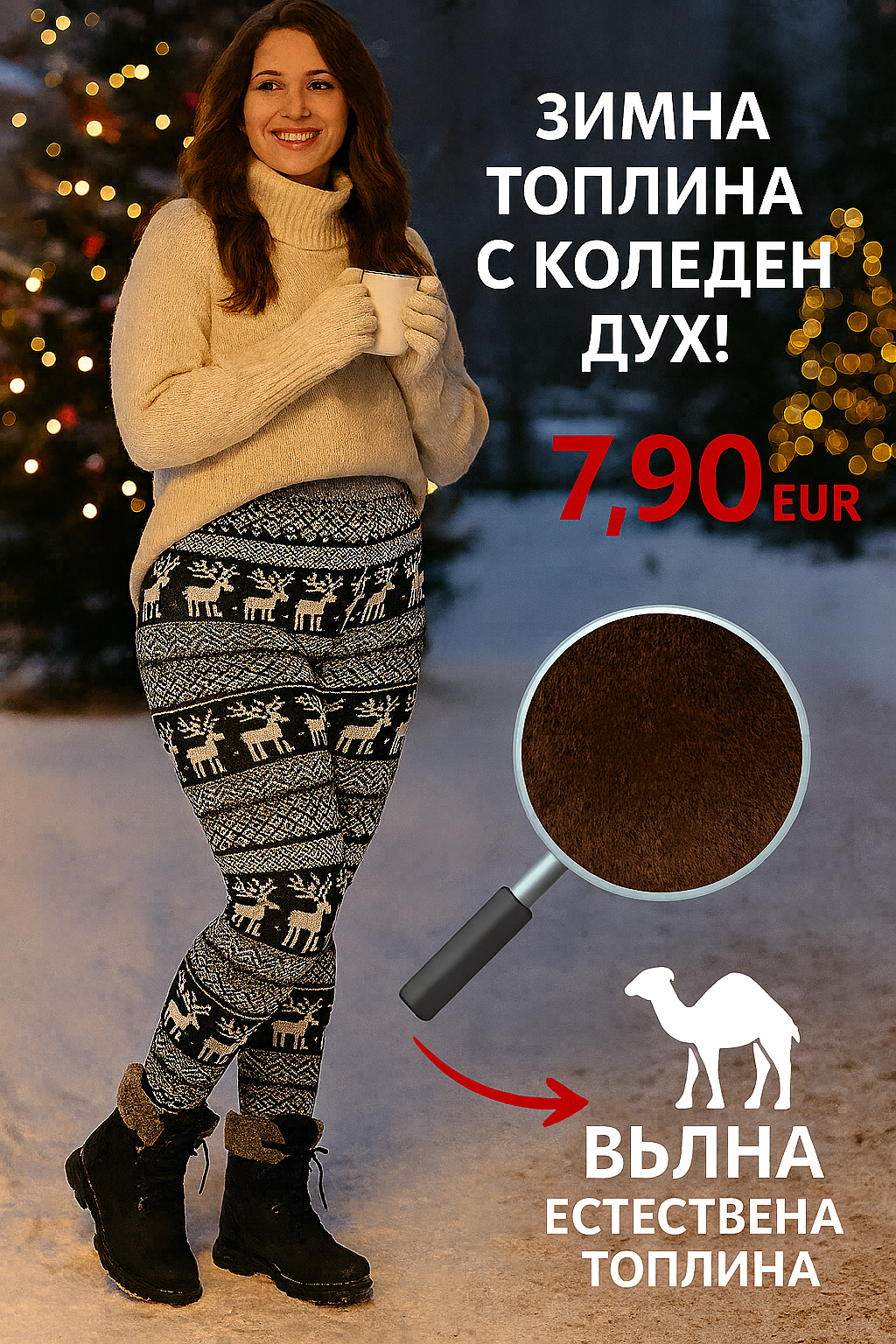 Вълнен клин с коледни мотиви