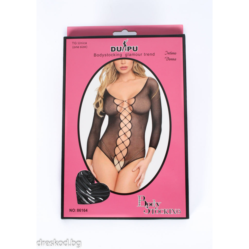 Боди с дълги ръкави от мрежа